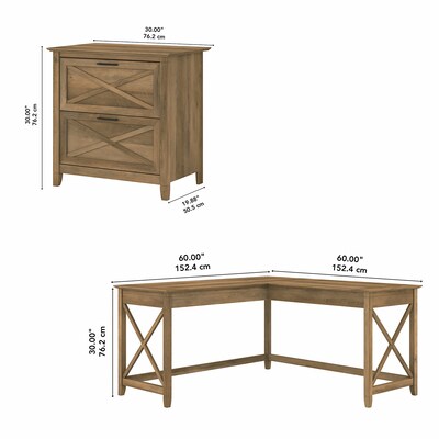 Bush Furniture Key West 60"W L Shaped Desk with 2 Drawer Lateral File Cabinet, Reclaimed Pine (KWS014RCP)