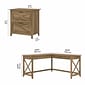 Bush Furniture Key West 60"W L Shaped Desk with 2 Drawer Lateral File Cabinet, Reclaimed Pine (KWS014RCP)