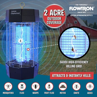 Flowtron Electric Indoor/Outdoor Bug Zapper, 2 Acres/2000 sq.ft. Coverage, 150W Bulb with Dual Lure Method (FLWFC8800)