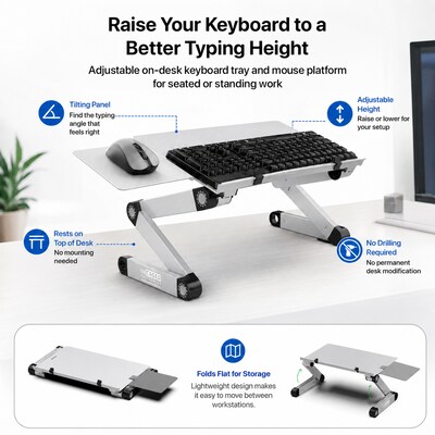 Uncaged Ergonomics WorkEZ Adjustable Keyboard and Mouse Tray, Silver (WEKTs)