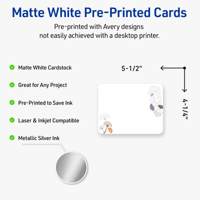 Avery Floral Design Matte Blank Card, White, 20/Pack (S00-F4E)
