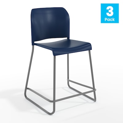Flash Furniture Hercules Kenai Classic Plastic Stacking Full Back Counter Stools, Navy, 3-Pieces (3RUT239AHCSNV)