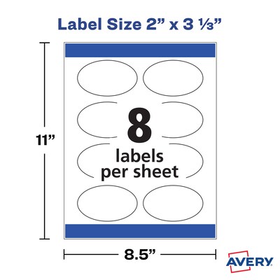 Avery Print-to-the-Edge Laser/Inkjet Oval Labels, 2" x 3-1/3", Textured White, 80 Labels/Pack (22829)
