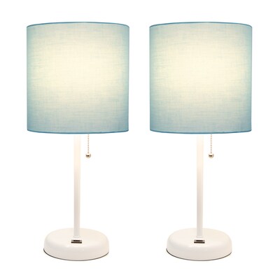 Creekwood Home Oslo 19.5 LED Table Lamp with USB Port, White Base/Aqua Shade, 2/Set (CWT-2011-AW-2P