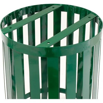 Global Industrial Outdoor Slatted Steel Trash Can w/ Flat Lid, 36 Gallon, Green (237726GN)