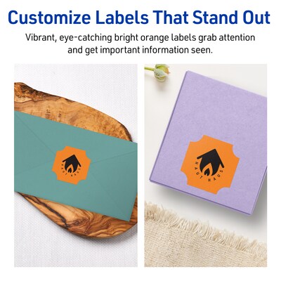 Avery Decorative Edge Multipurpose Labels, 1-5/8" x 1-5/8", Bright Orange, 200/Pack (94110)