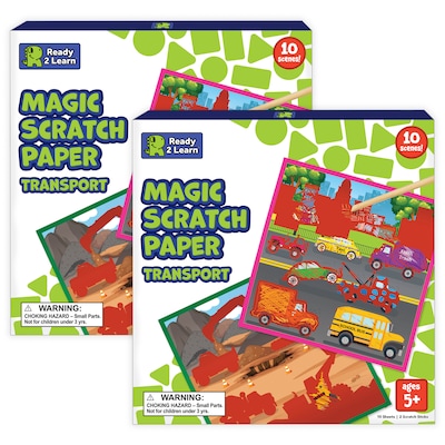 Ready 2 Learn Magic Scratch Paper, Transport, 8.25 x 8.25, Multicolored, 10 Boards/Pack, 2 Packs/Bundle (CE-10155-2)
