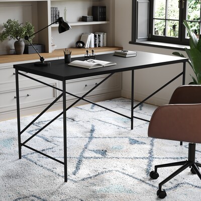 Martha Stewart Maddox 47"W Engineered Wood Rectangular Home Office Parsons Desk, Black Wood Grain/Oil Rubbed Bronze (XUDK4BK)