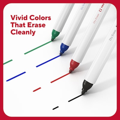 TRU RED™ Pen Dry Erase Markers, Fine Tip, Assorted, 8/Pack (TR61443/TR56881)