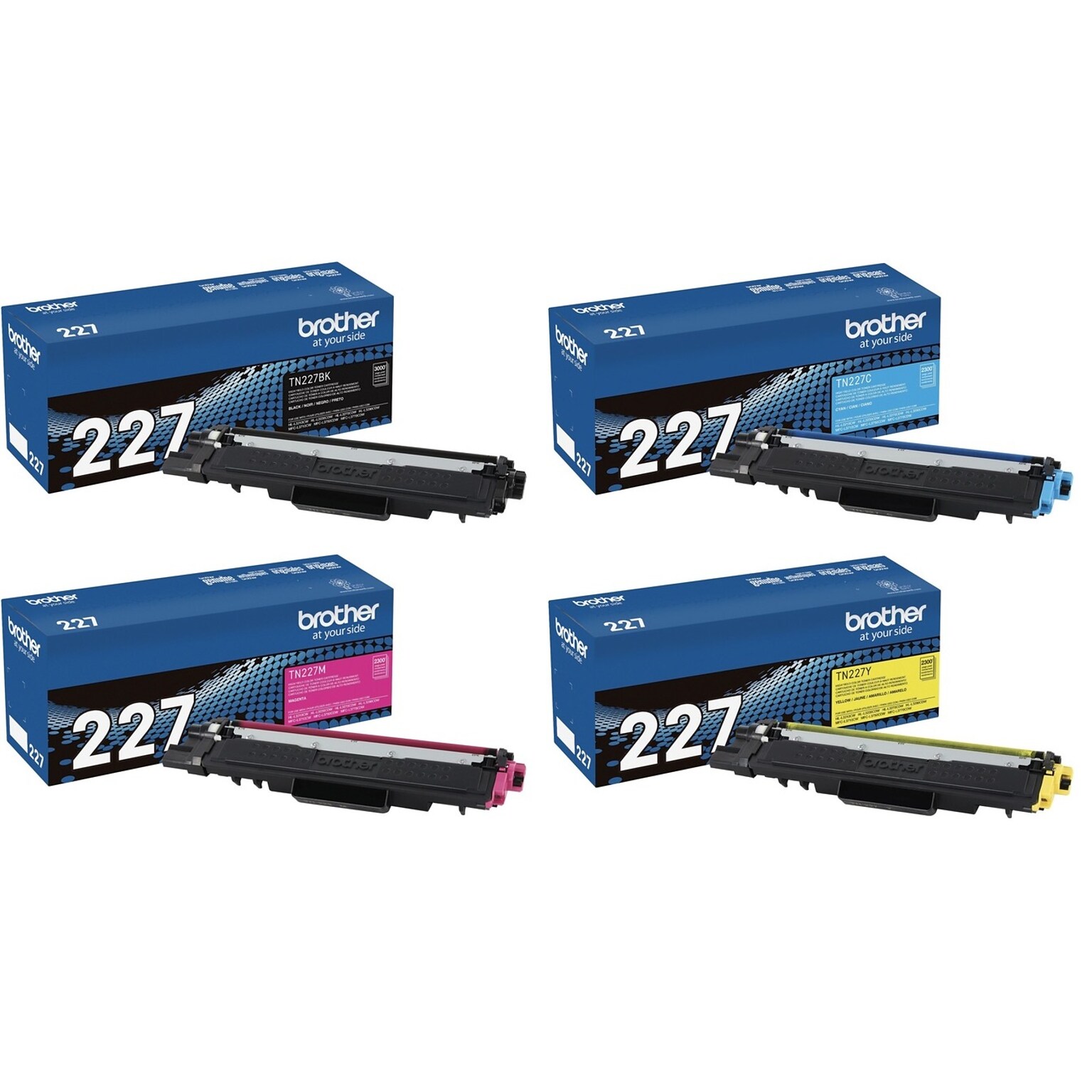 Brother TN227 Black/Cyan/Magenta/Yellow High Yield Toner Cartridges, 4/Pack
