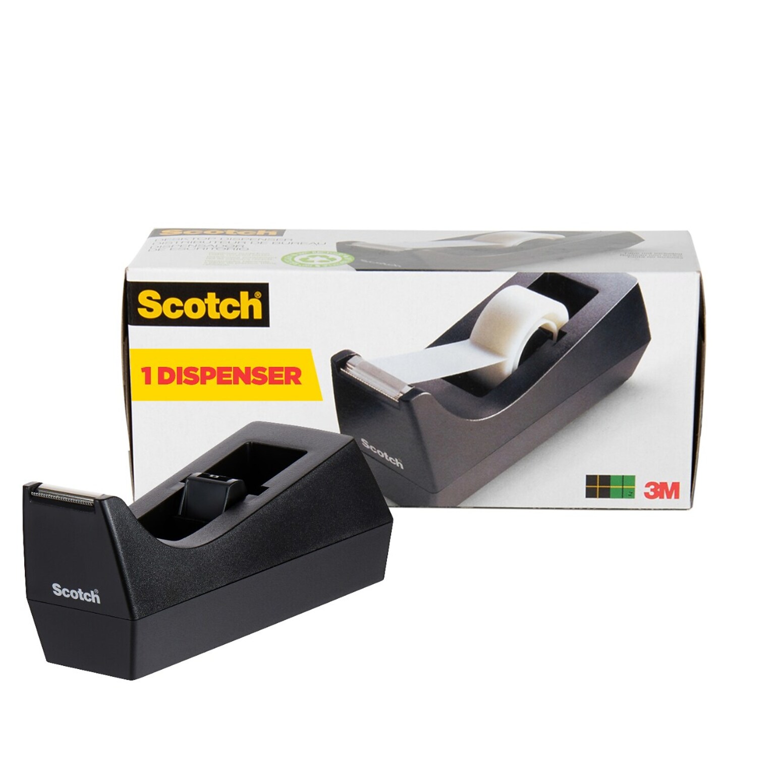 Scotch Desktop Dispenser, 6.25 x 2.7, 1Core, Black (MMMC38BK)