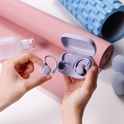 JVC Fitness True Wireless Active Noise Canceling Earbuds with Mic, Earhooks & Charging Case, Bluetooth, Violet (HA-EC75T)