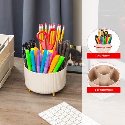 Staples 5-Compartment Rotating Plastic Desk Organizer, Warm White (ST63868)