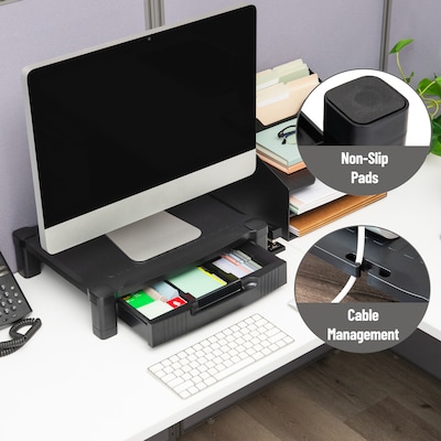 Mind Reader Monitor Stand Riser with Drawer Storage, Black (DRPLMONST-BLK)