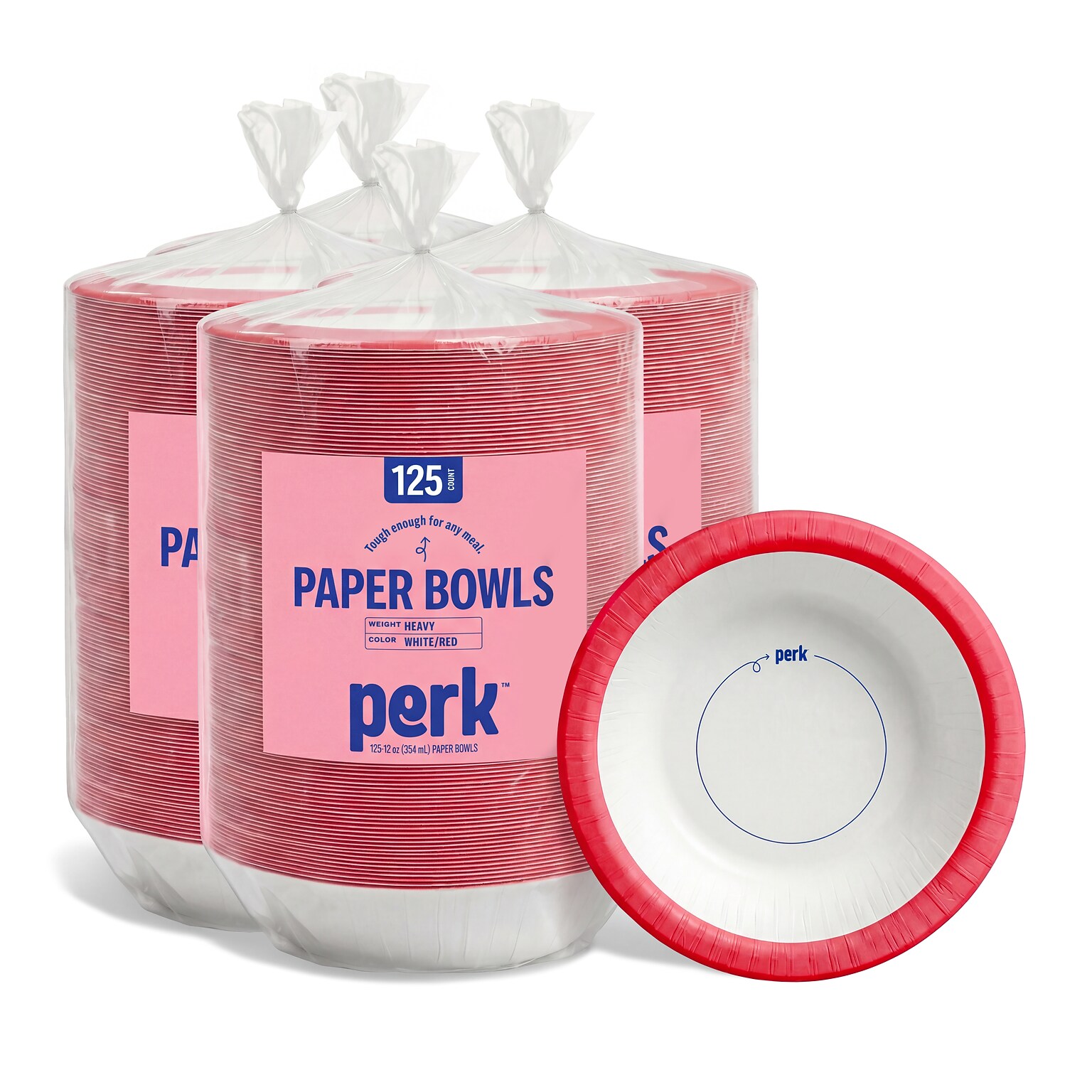Perk™ Heavy-Weight Paper Bowls, 12 Oz., White/Red, 500/Carton (PK54332)