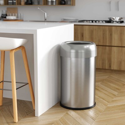 halo Stainless Steel Round Open Top Trash Can with Dual AbsorbX Odor Control System, Silver, Silver,