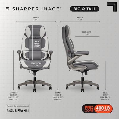 Sharper Image S-950 Heated Ergonomic Faux Leather Swivel Executive Massage Chair, Gray/White (52755M-GRYWHT)