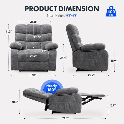 FlexiSpot Chenille Power Lift Recliner, Gray (XL6F-Cloud-DG)