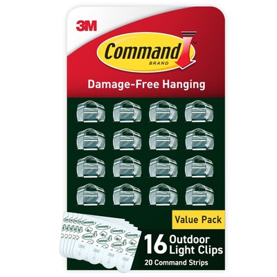 Command Small Cord & Light Clips, Clear, 16/Pack (17017CLR-AWES)