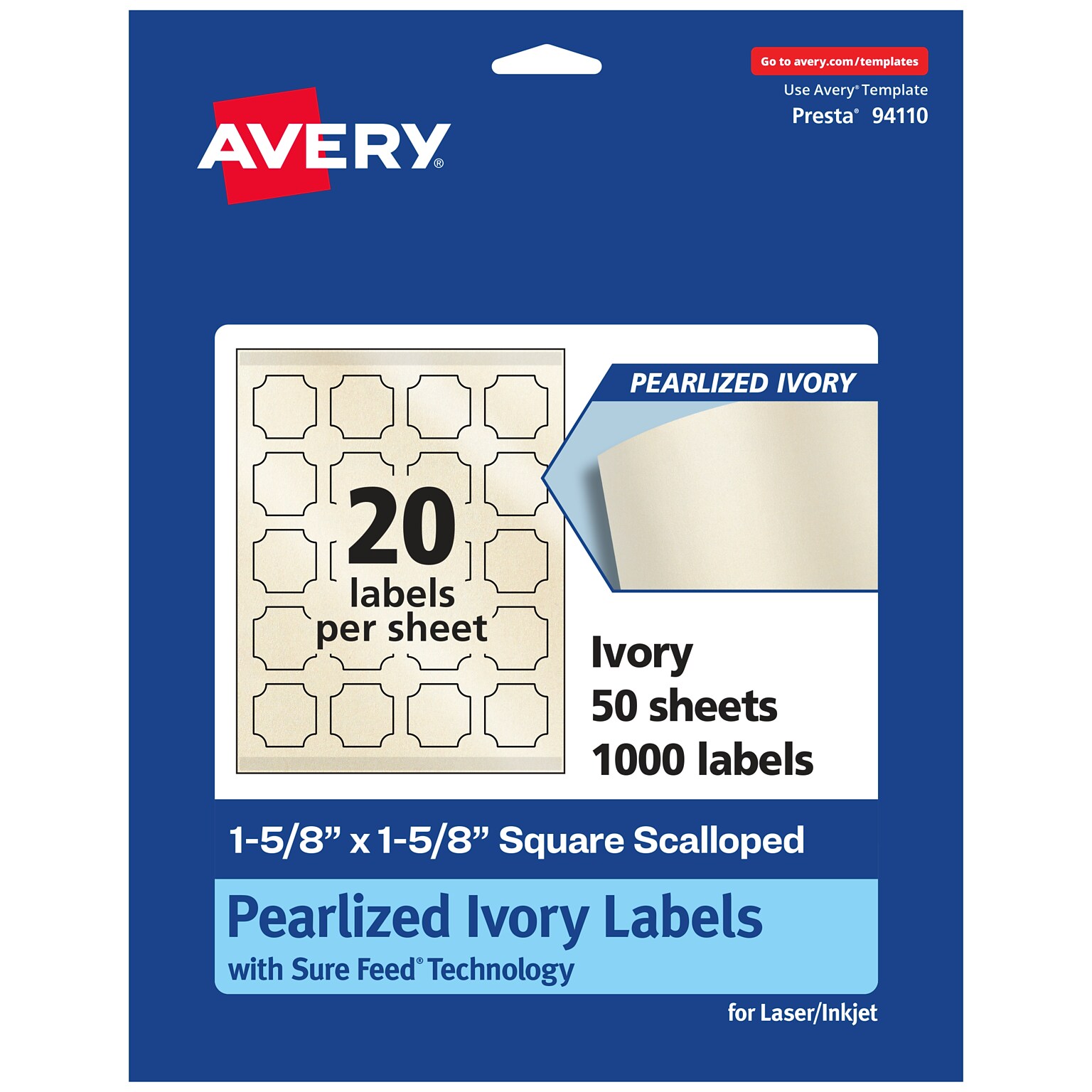 Avery Pearlized Ivory Decorative Edge Multipurpose Labels, 1-5/8 x 1-5/8, Ivory, 1000/Box (94110)