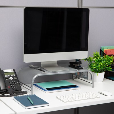 Mind Reader Network Collection Metal Mesh Monitor Stand with 2 Storage Compartments, Silver (MESHM-S