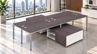 Boss Office Products Simple System 66"W Desk with Storage Cabinet, Driftwood, 4/Set (SGSD017-202)
