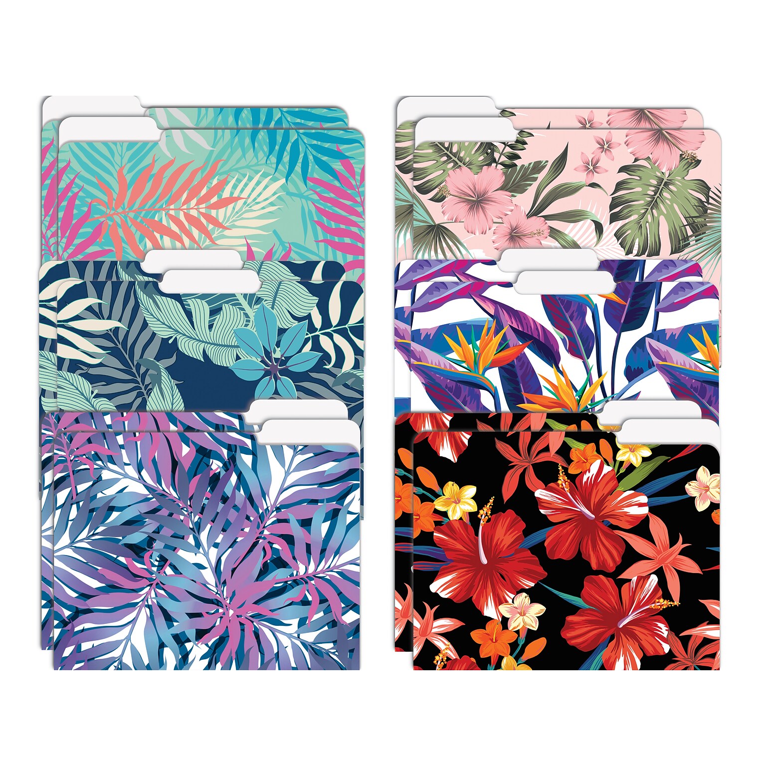 Better Office Tropical Floral Heavyweight File Folders, 1/3-Cut Tab, Letter Size, Assorted Colors, 12/Pack (80018-12PK)