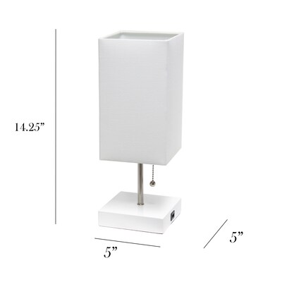 Simple Designs Petite White Stick Lamp with USB Charging Port and Fabric Shade, White, 2/Pack (LC2004-WOW-2PK)