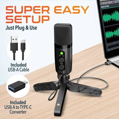 Delton M201 RGB Condenser Microphone for Recording, with ANC Bluetooth Computer Headphones Podcast Kit, Black (DRU3000BD2)