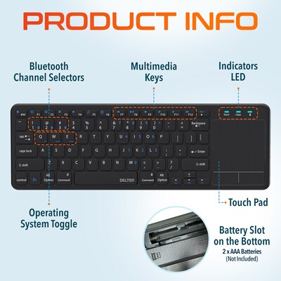 Delton N60 Bluetooth Keyboard with Touchpad, Small Portable Wireless Computer Keyboard, Black (DKMIN60-WB)