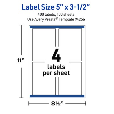 Avery Rectangle Laser Multipurpose Labels, 5" x 3.5", White, 400/Box (19479399367)