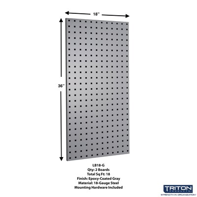 Triton Products LocBoard 18 x 36 x 9/16 Steel Square Hole Pegboards, 2/Set (LB18-G)
