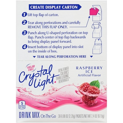 Crystal Light On-The-Go Sugar-Free Raspberry Ice Powder Drink Mix, 0.08 oz., 30 Packets/Box (GEN00798)
