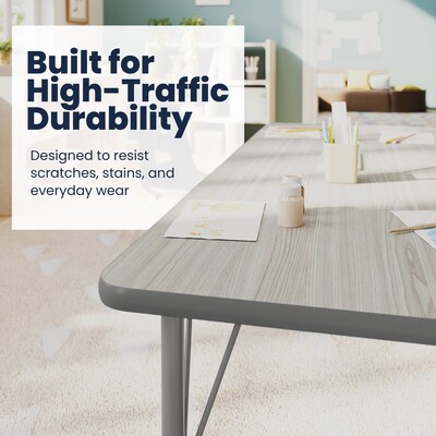 Flash Furniture Wren Rectangular Activity Table, 60" x 24", Height Adjustable, Light Gray Top/Silver Frame (XUA2460RECLGTPC)