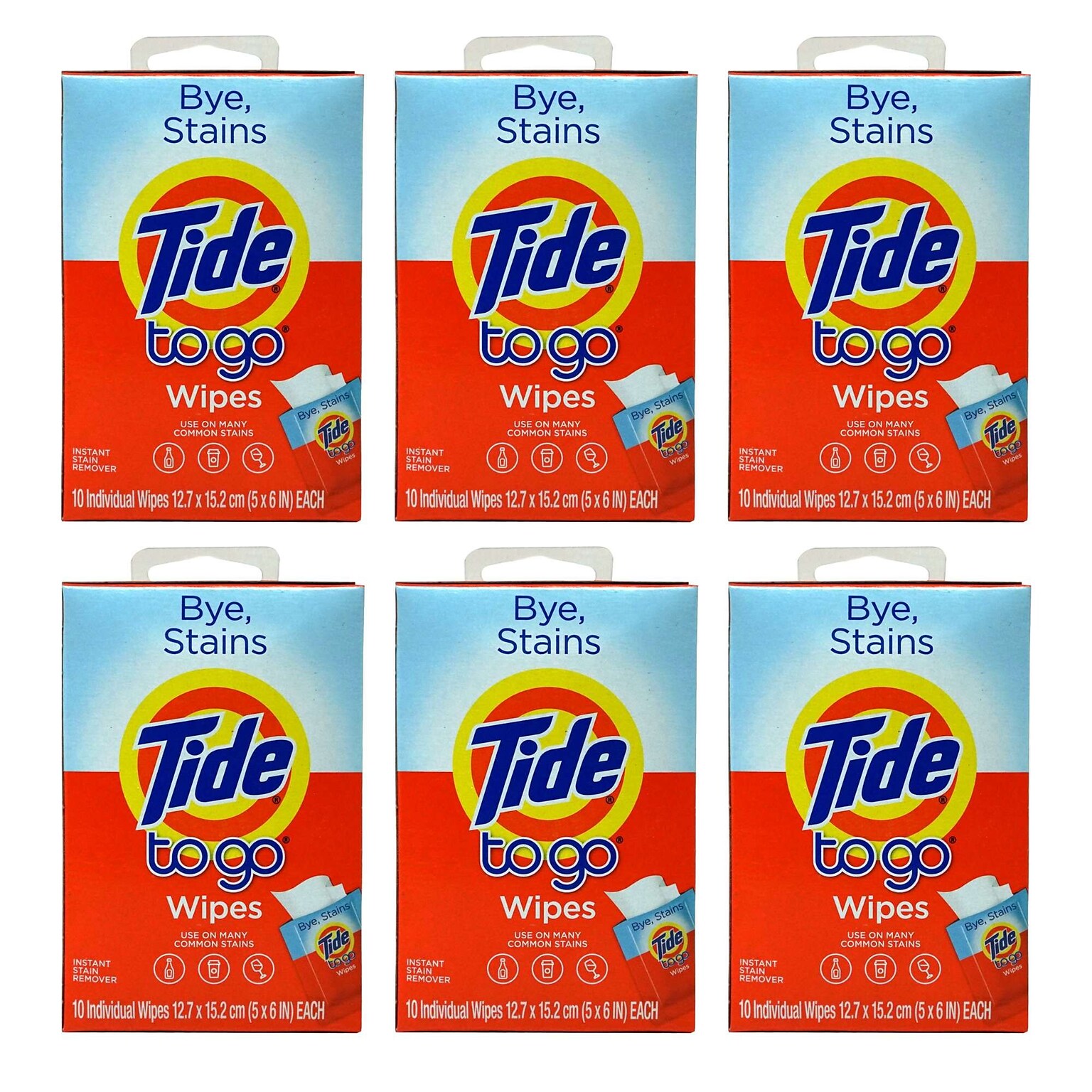 Tide To Go Wipes, 10 Wipes/Pack, 6 Packs/Bag, 18 Bags/Carton