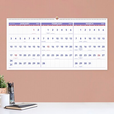 2026 -2028 AT-A-GLANCE 27" x 12" Three-Month Wall Calendar, White/Purple (PM14-28-27)