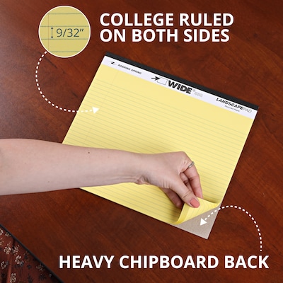Roaring Spring Wide Notepad, 11" x 9.5", College Ruled, 20 lb. Heavyweight Paper, Yellow, 40 Sheets/Pad, 48 Pads/Case (74501CS)