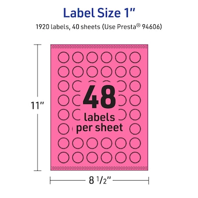 Avery Starburst Laser/Inkjet Multipurpose Labels, 1", Bright Pink (1920/Box)