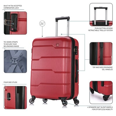 DUKAP Rodez 24" Hardside Suitcase, 4-Wheeled Spinner, TSA Checkpoint Friendly, Red (DKROD00M-RED)