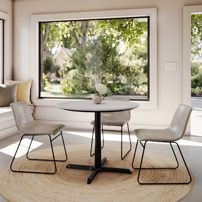 Flash Furniture Acadia 36" Round Wooden Dining Table with X-Base, Gray Faux Concrete/Black Base (STRD36CGT3030)