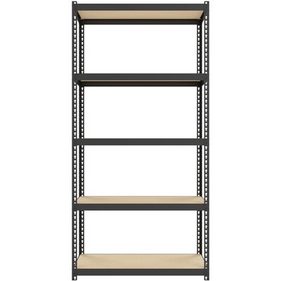 Lorell Iron Horse Narrow Riveted Shelving Unit, 200 lb. Capacity, 30"W x 12"D x 60"H, Black/Natural (LLR66964)