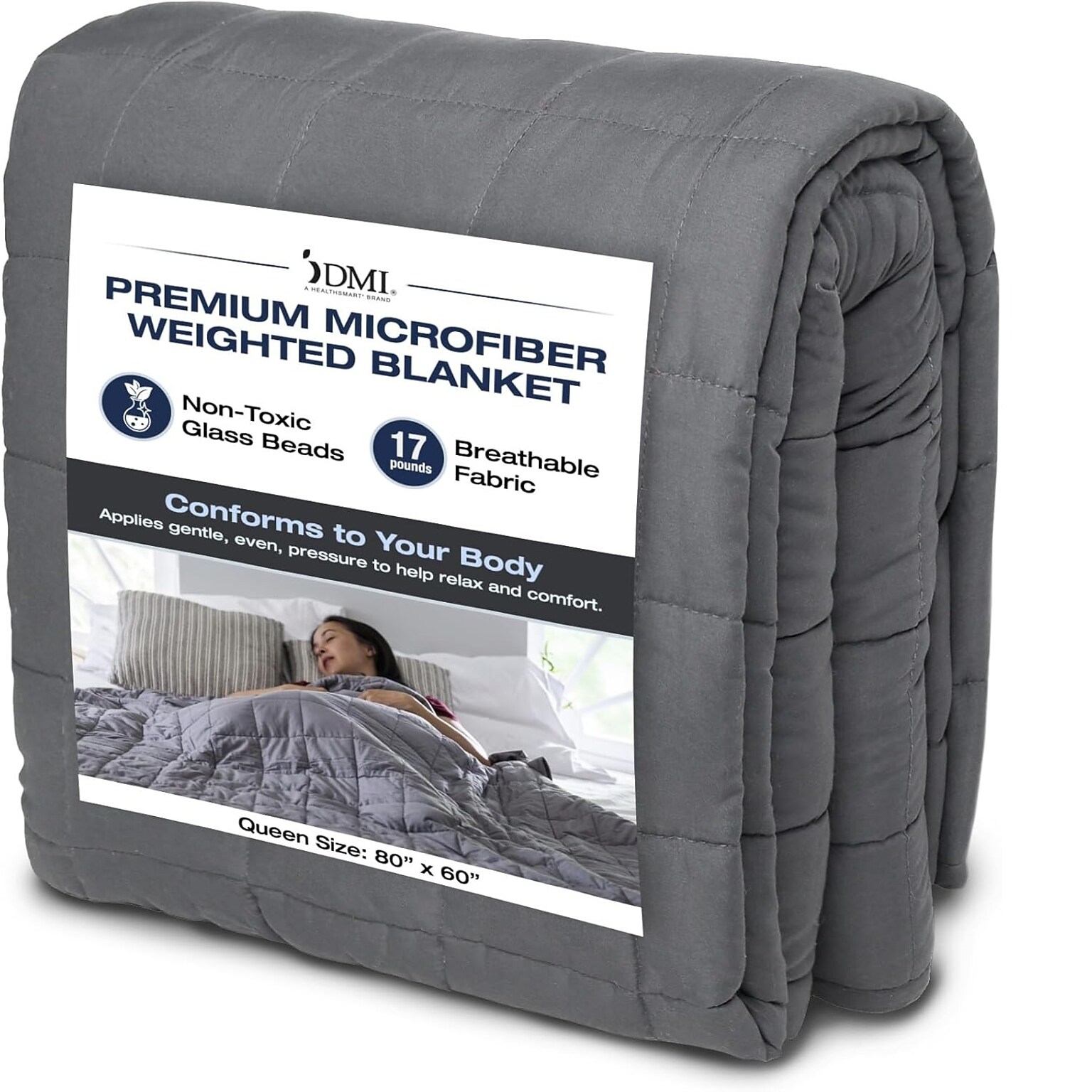 DMI Microfiber Weighted Blanket, 80 x 60, 17lbs, Gray (650-1114-0600)