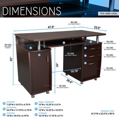 Techni Mobili 47"W Computer Desk, Chocolate (RTA-4985-CH36)
