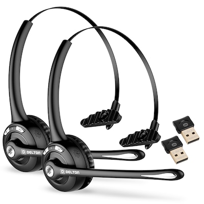 Delton 10X Wireless Noise-Canceling Bluetooth Mono On-Ear Computer Headset, Black, 2/Pack (DBTHEAD10XBTDLX2)