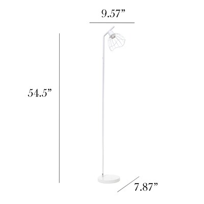 Simple Designs Sleek Essentials 54.5" Metal Floor Lamp with Wire Cage Shade, White (LF1050-WHT)