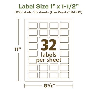 Avery EcoFriendly Laser/Inkjet Rectangle Multipurpose Labels, 1" x 1-1/2", White, 800/Pack (94219)