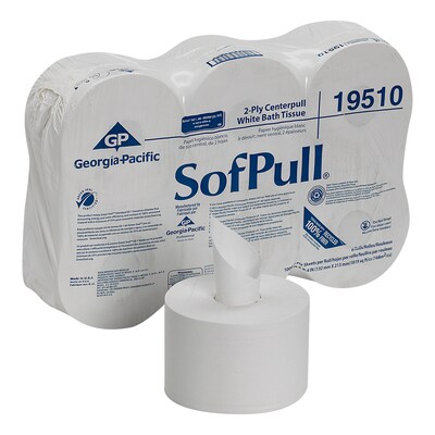 SofPull CenterPull Toilet Paper, 2-Ply, White, 1000 Sheets/Roll, 6 Rolls/Carton (19510/19500)