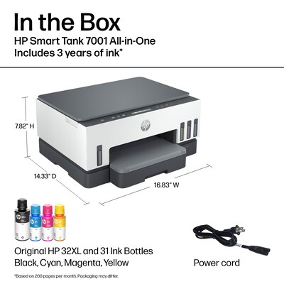HP Smart Tank 7001 Wireless Color All-in-One Ink Tank Printer, Scan, Copy, 2 Years Ink Included, AI Enabled (28B49A)