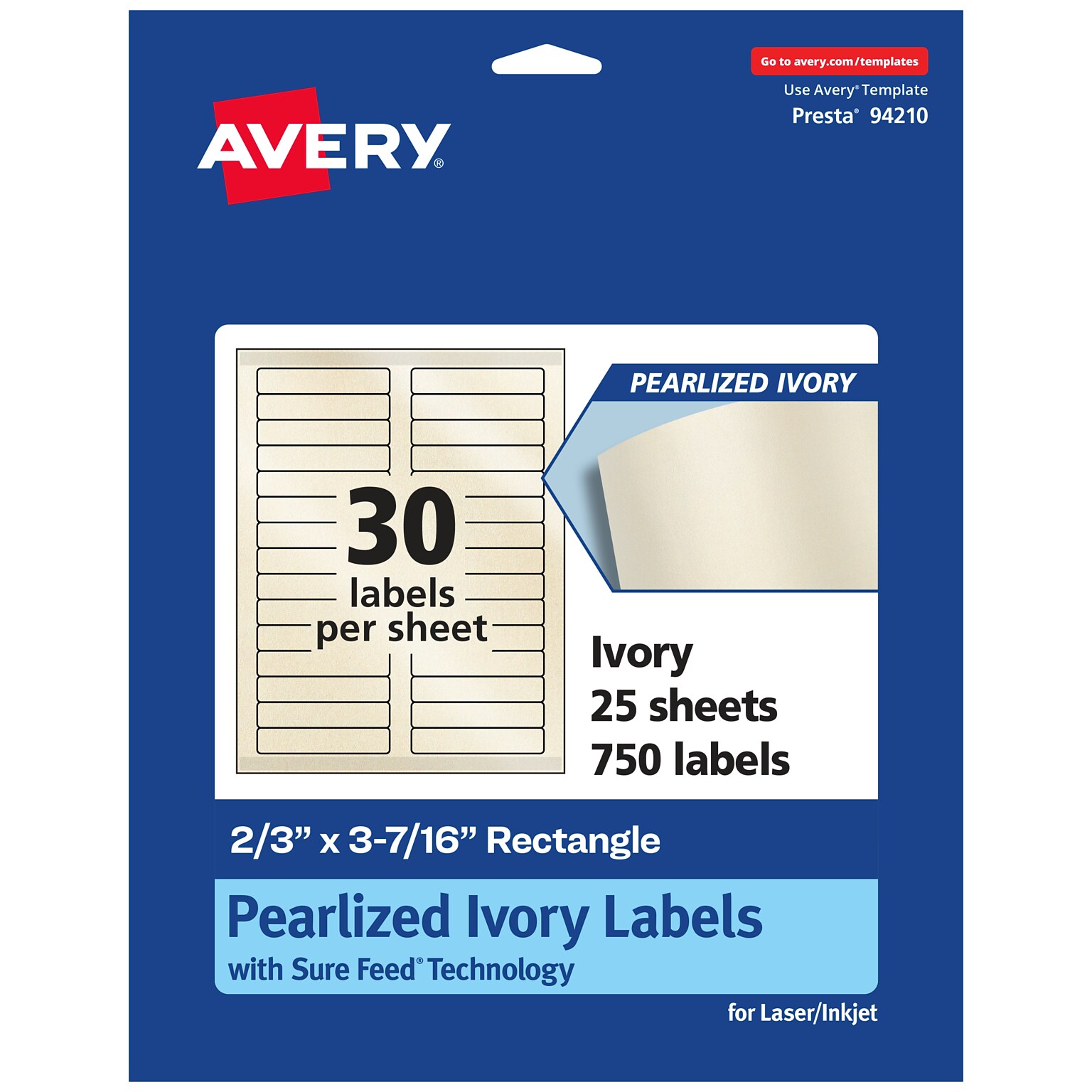 Avery Pearlized Ivory Rectangle Multipurpose Labels, 2/3 x 3-7/16, Ivory, 750/Pack (94210)