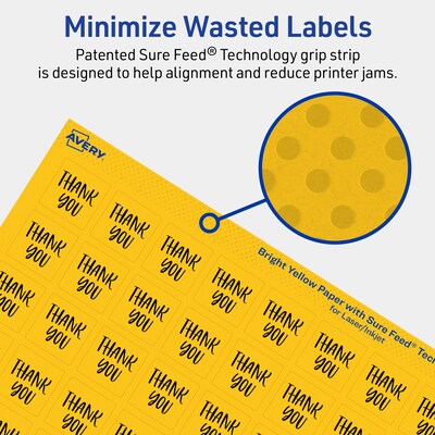 Avery Laser/Inkjet Square Multipurpose Labels, 0.75" x 0.75", Bright Yellow, 3200/Pack (94102)